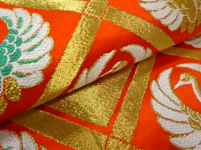  アンティーク　襷に鶴模様織出し子供帯（着用可）